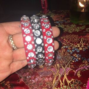 Set of 3 Rhinestone Bangle Bracelets 2 Red 1 Black